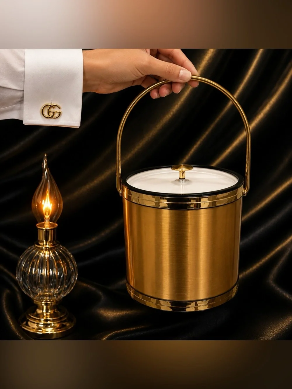 Mid-Century Modern Vintage Gold Ice Bucket Elegance Kraftware NJ Fine Art Deco